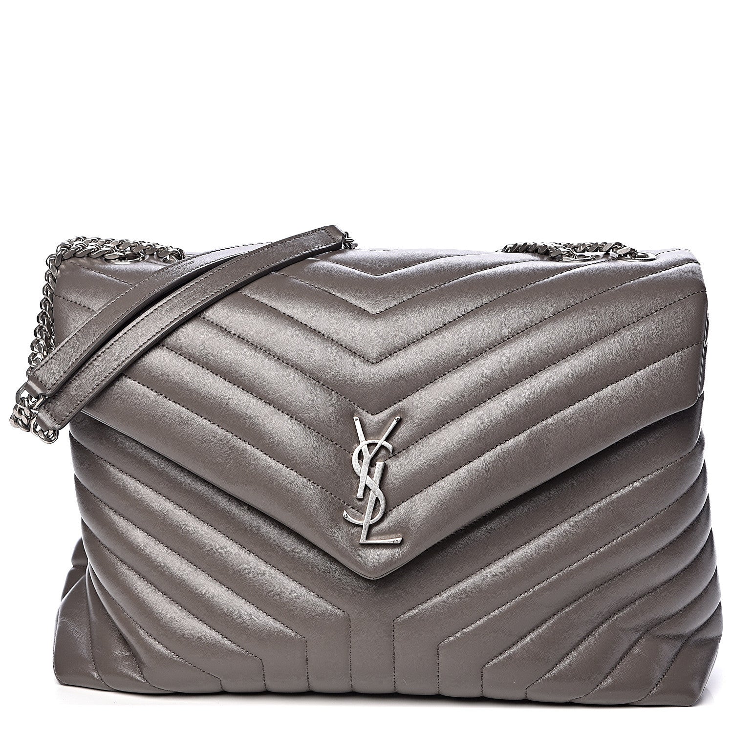 Saint Laurent Calfskin Y Quilted Monogram Large Loulou Chain Satchel Earth 1 of 10