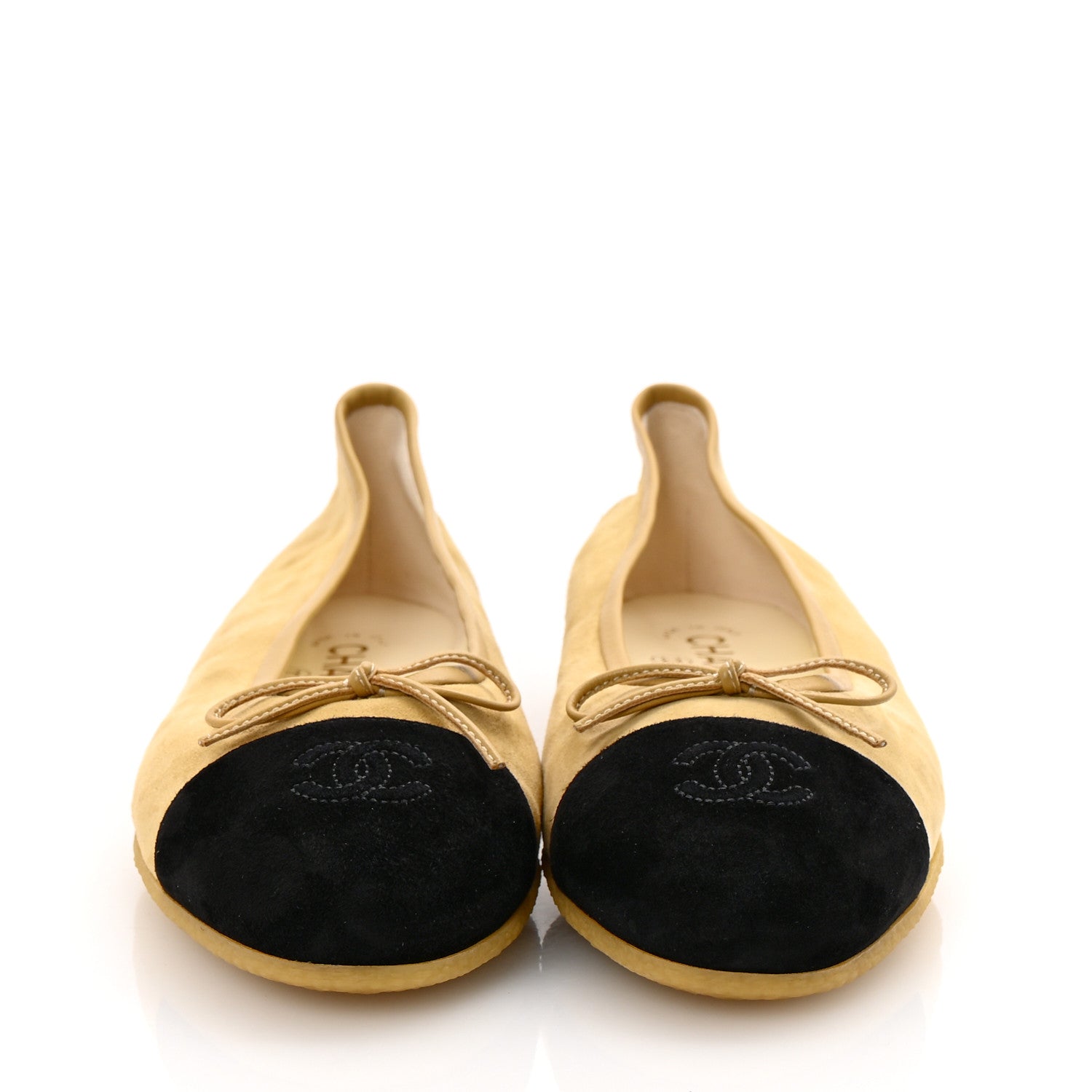 Chanel Suede Cap Toe CC Ballerina Flats 40 Beige Black 3 of 9