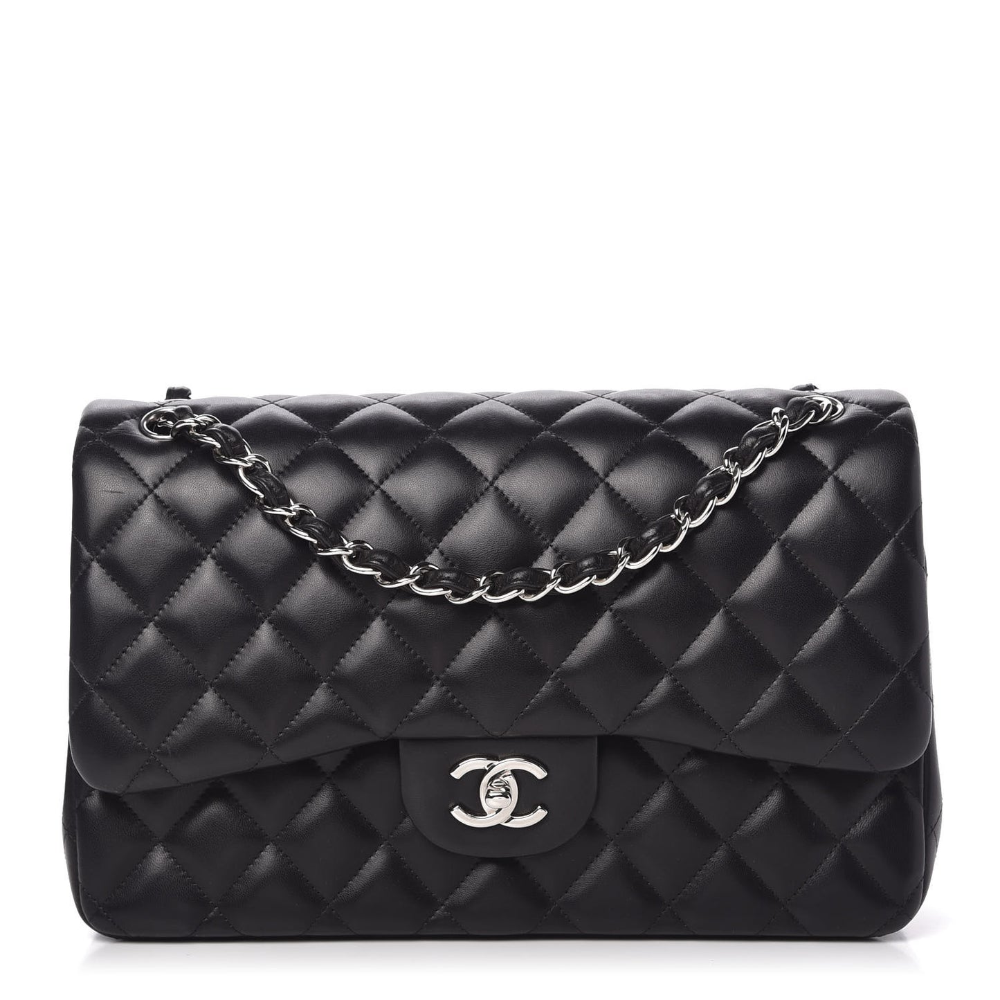 Lambskin Quilted Jumbo Double Flap Black