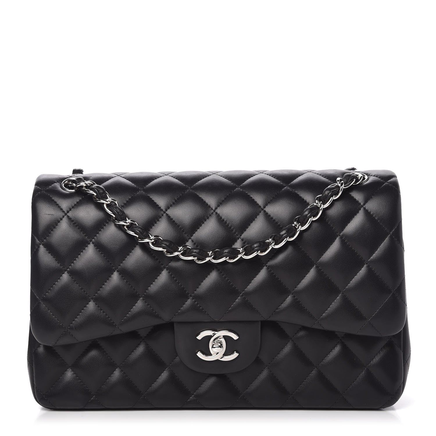 Chanel Lambskin Quilted Jumbo Double Flap Black 1 of 15