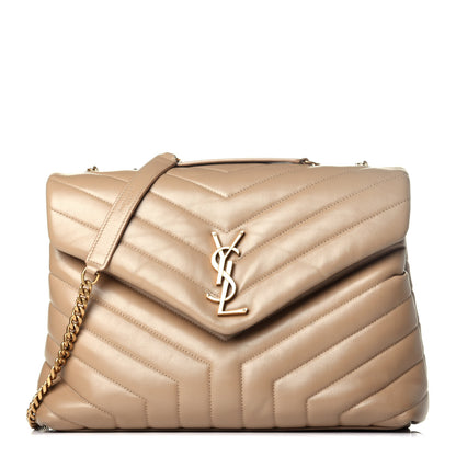 Saint Laurent Calfskin Y Quilted Monogram Medium Loulou Chain Satchel Dark Latte 1 of 10