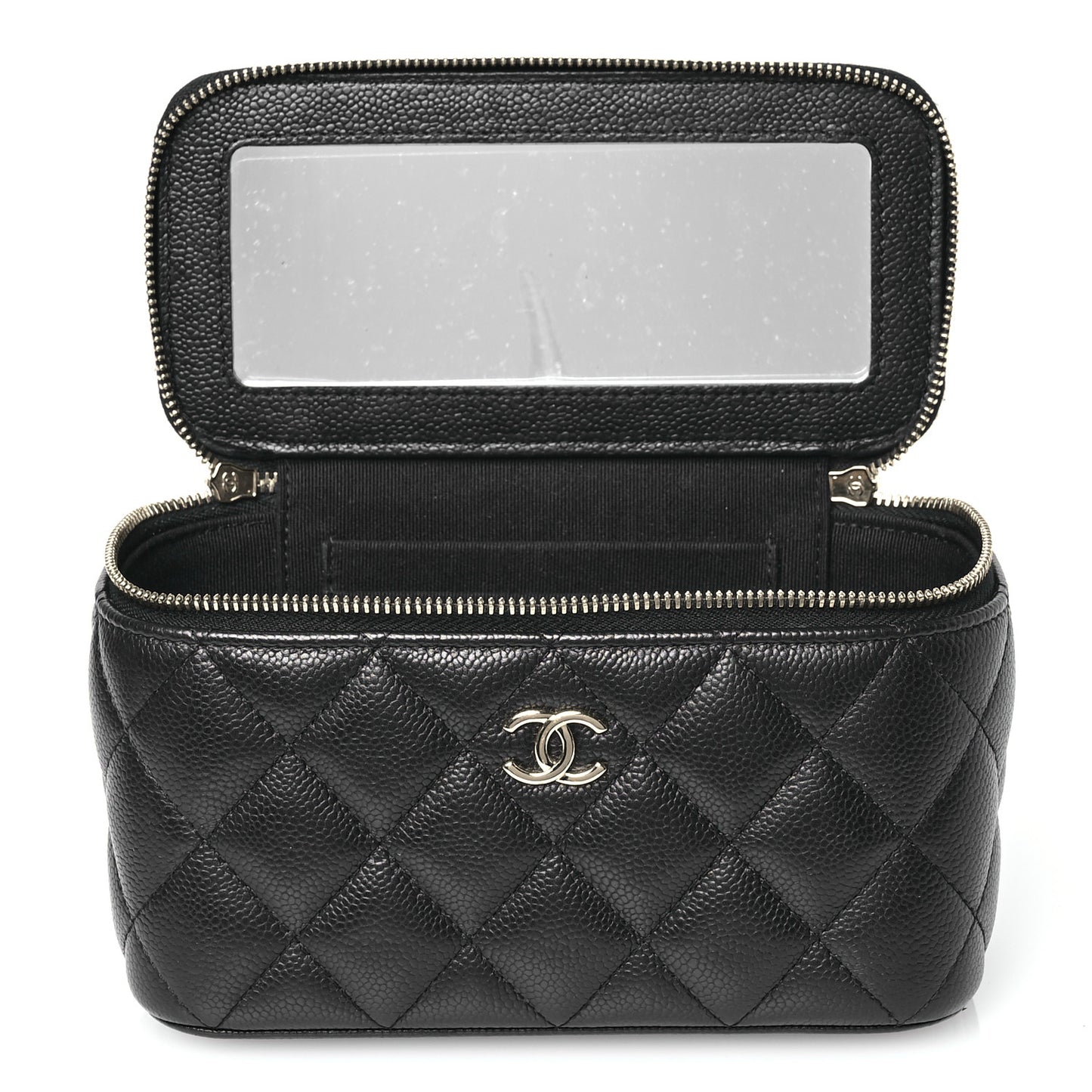 Caviar Quilted Small Tiny CC Vanity Case With Chain Black