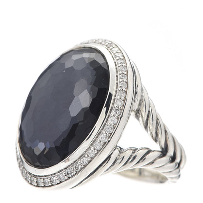 David Yurman Sterling Silver Diamond Black Orchid 18mm Signature Oval Ring 54 7 3 of 5