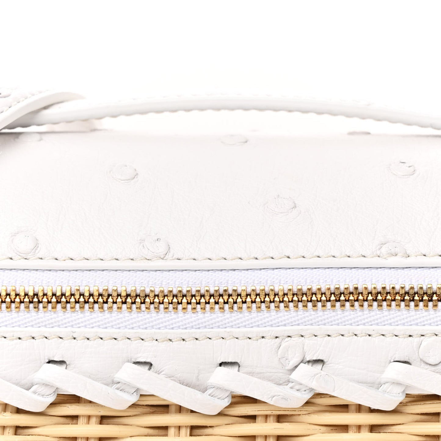 Wicker Ostrich East West L19 Extra Pocket Pouch Malt White