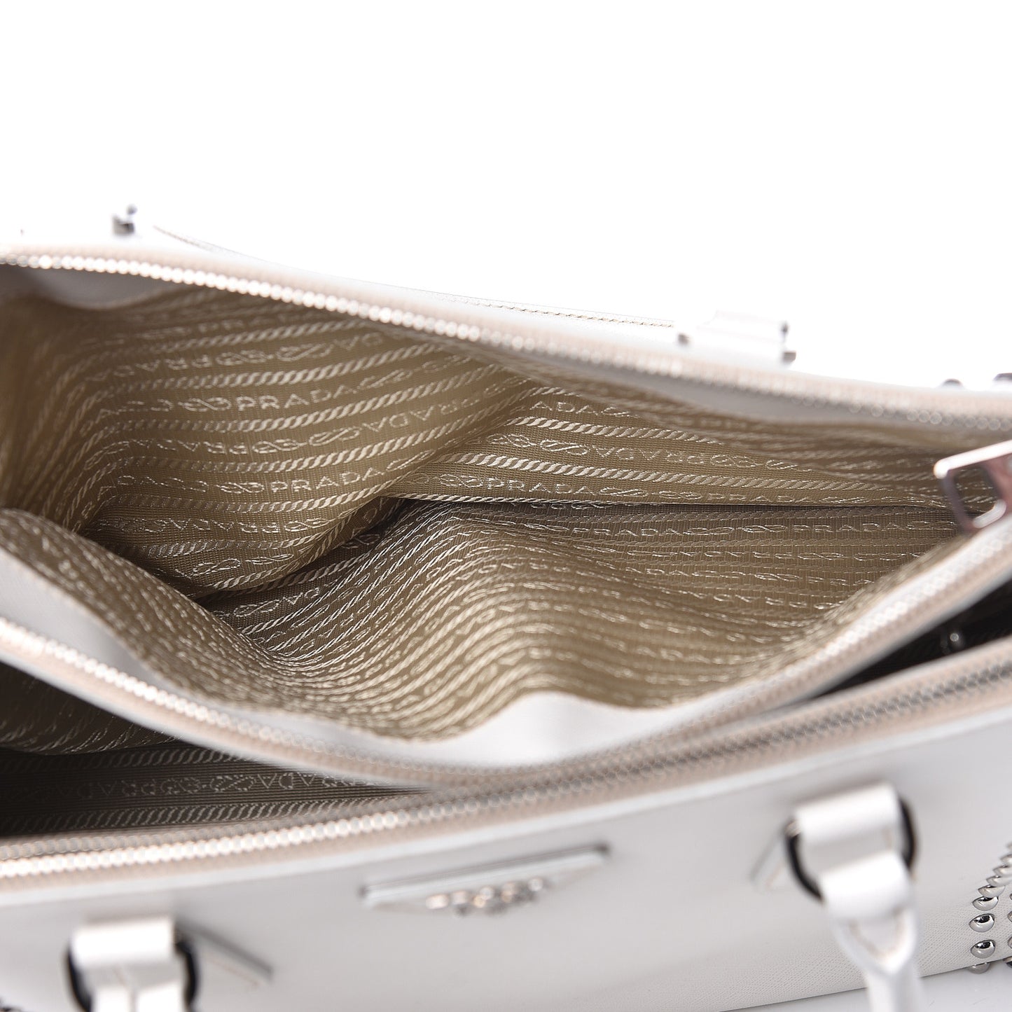 Saffiano Lux Studded Crystal Medium Galleria Double Zip Tote Talco