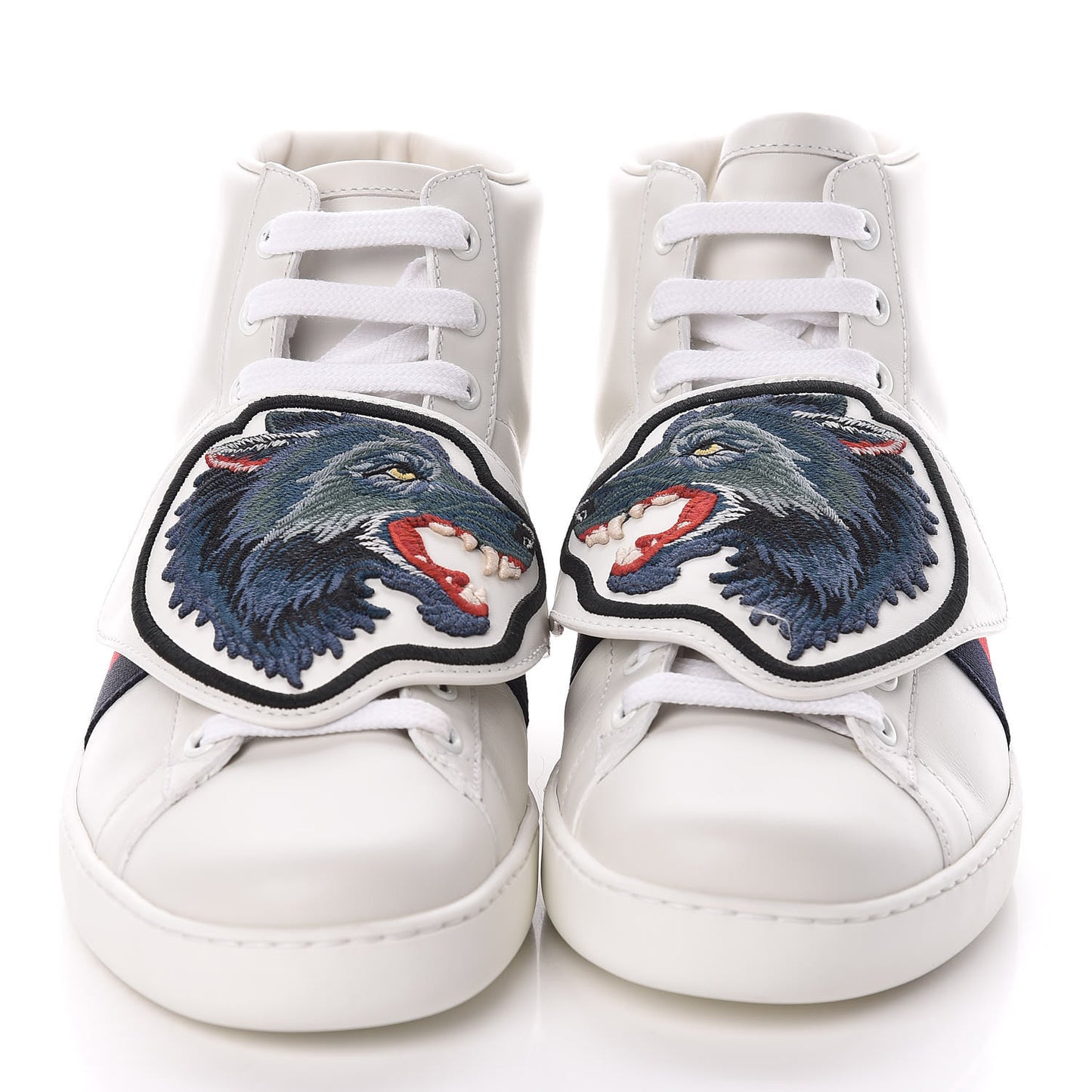 Calfskin Web Wolf Removable Patches Mens Ace High Top Sneakers 6 White