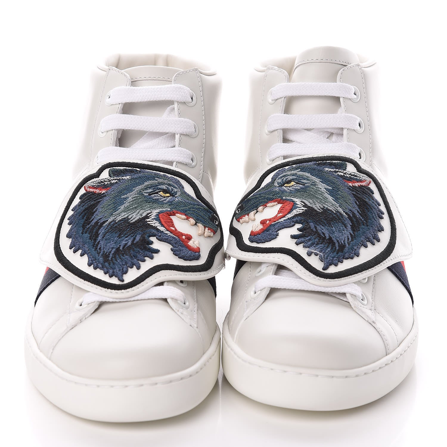 Gucci Calfskin Web Wolf Removable Patches Mens Ace High Top Sneakers 6 White 2 of 8