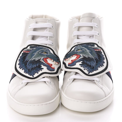 Gucci Calfskin Web Wolf Removable Patches Mens Ace High Top Sneakers 6 White 2 of 8