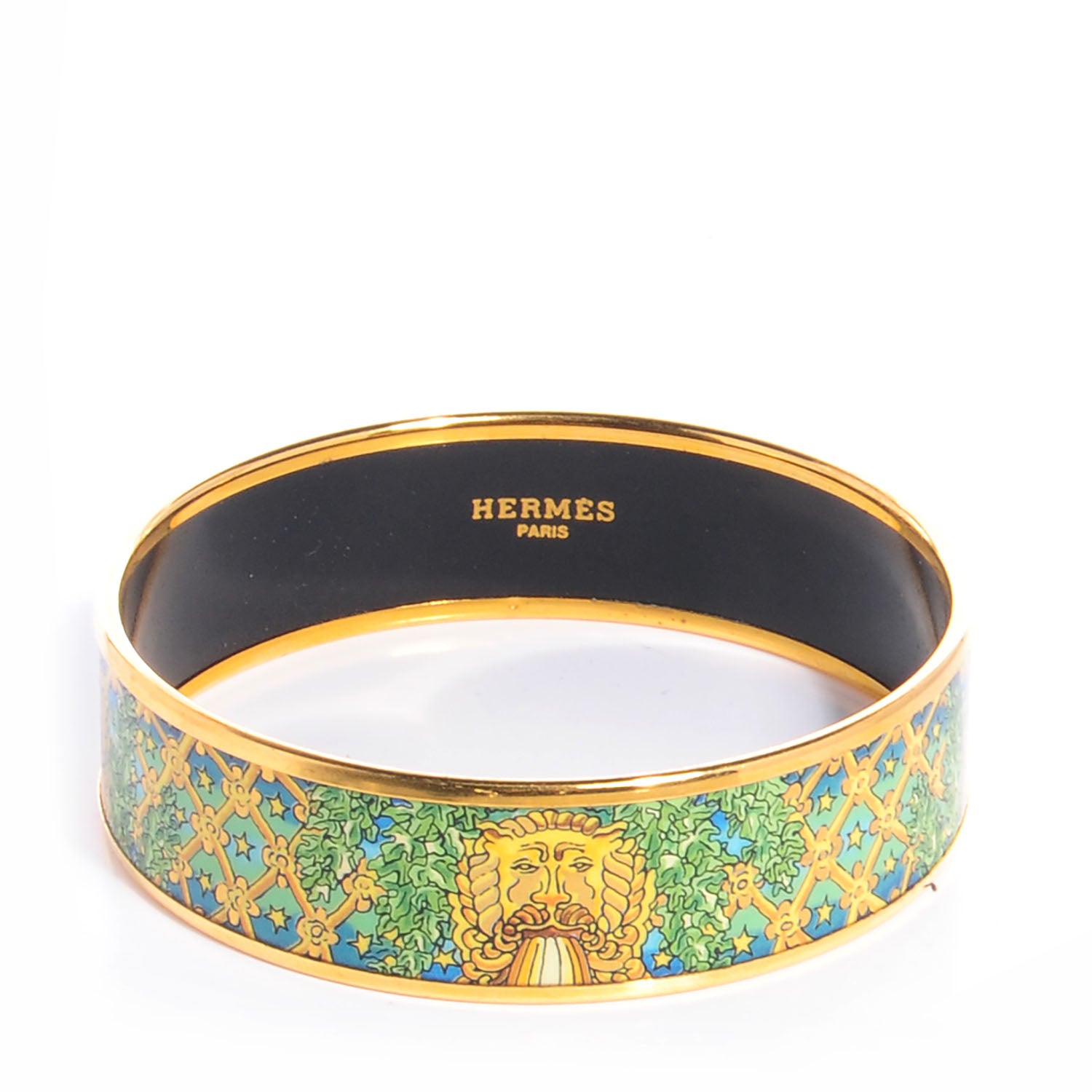 Hermes Enamel Printed Wide Bracelet Green 70 1 of 6