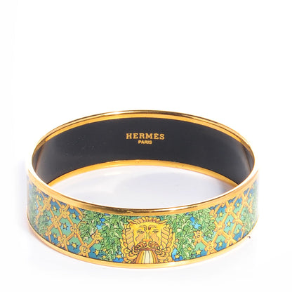 Hermes Enamel Printed Wide Bracelet Green 70 1 of 6