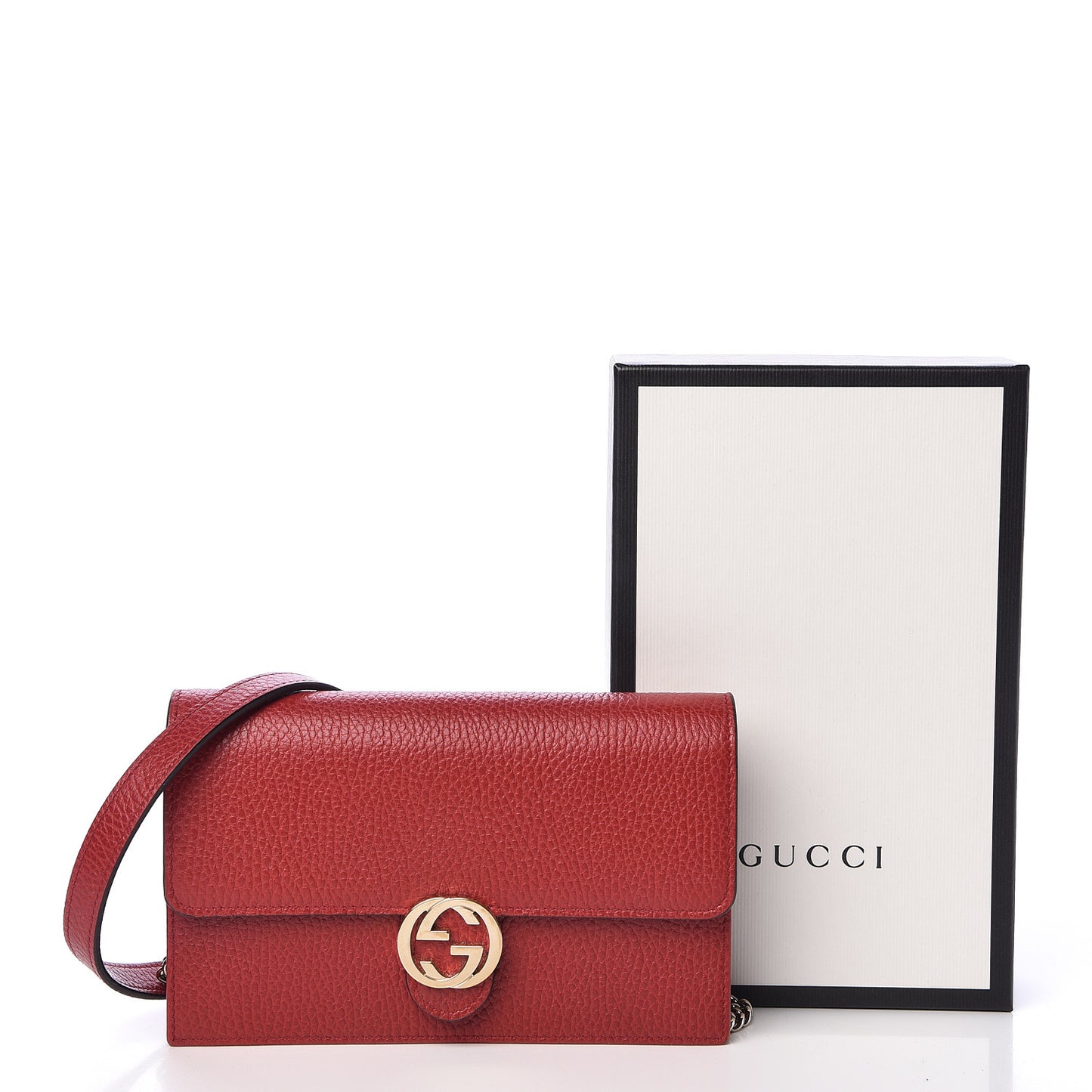 Dollar Calfskin Interlocking G Chain Wallet Red