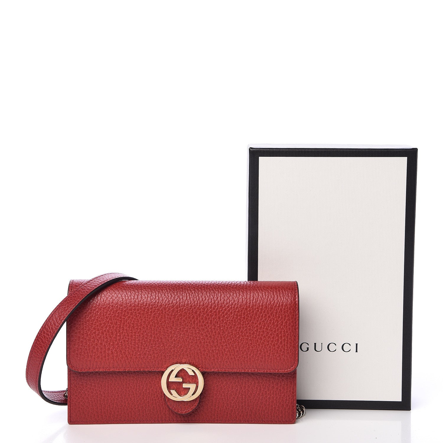 Gucci Dollar Calfskin Interlocking G Chain Wallet Red 10 of 10