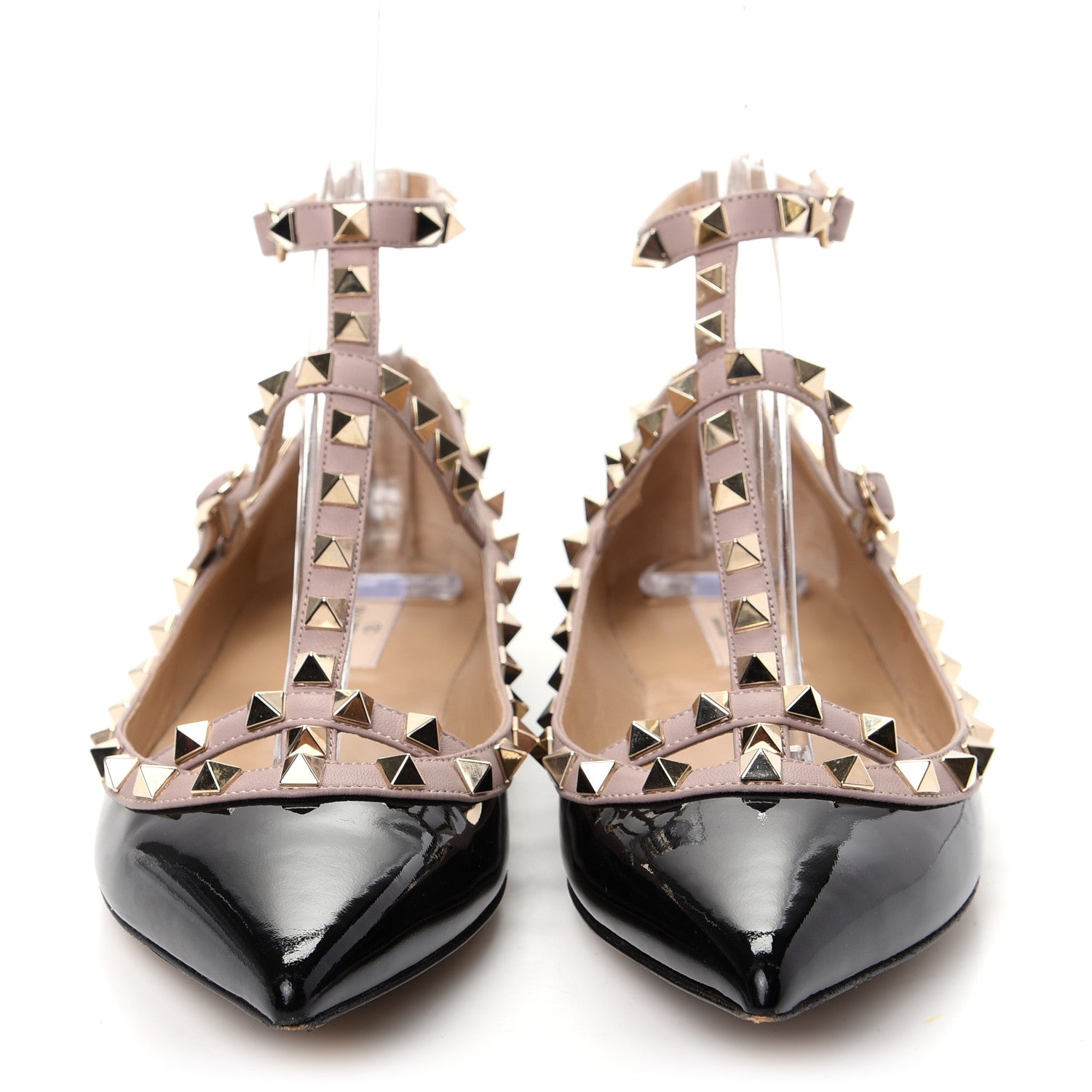 Valentino Garavani Patent Rockstud Cage Ballerina Flats 38 Black Poudre 2 of 10