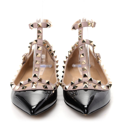 Valentino Garavani Patent Rockstud Cage Ballerina Flats 38 Black Poudre 2 of 10
