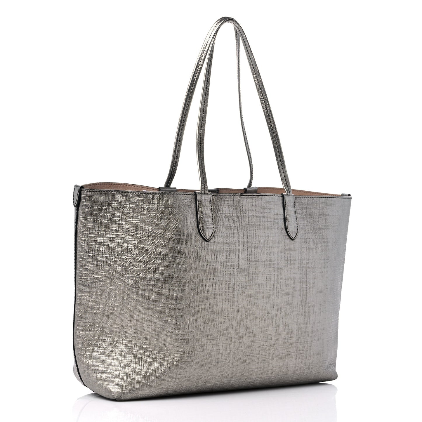 Metallic Saffiano Shopper Tote Silver