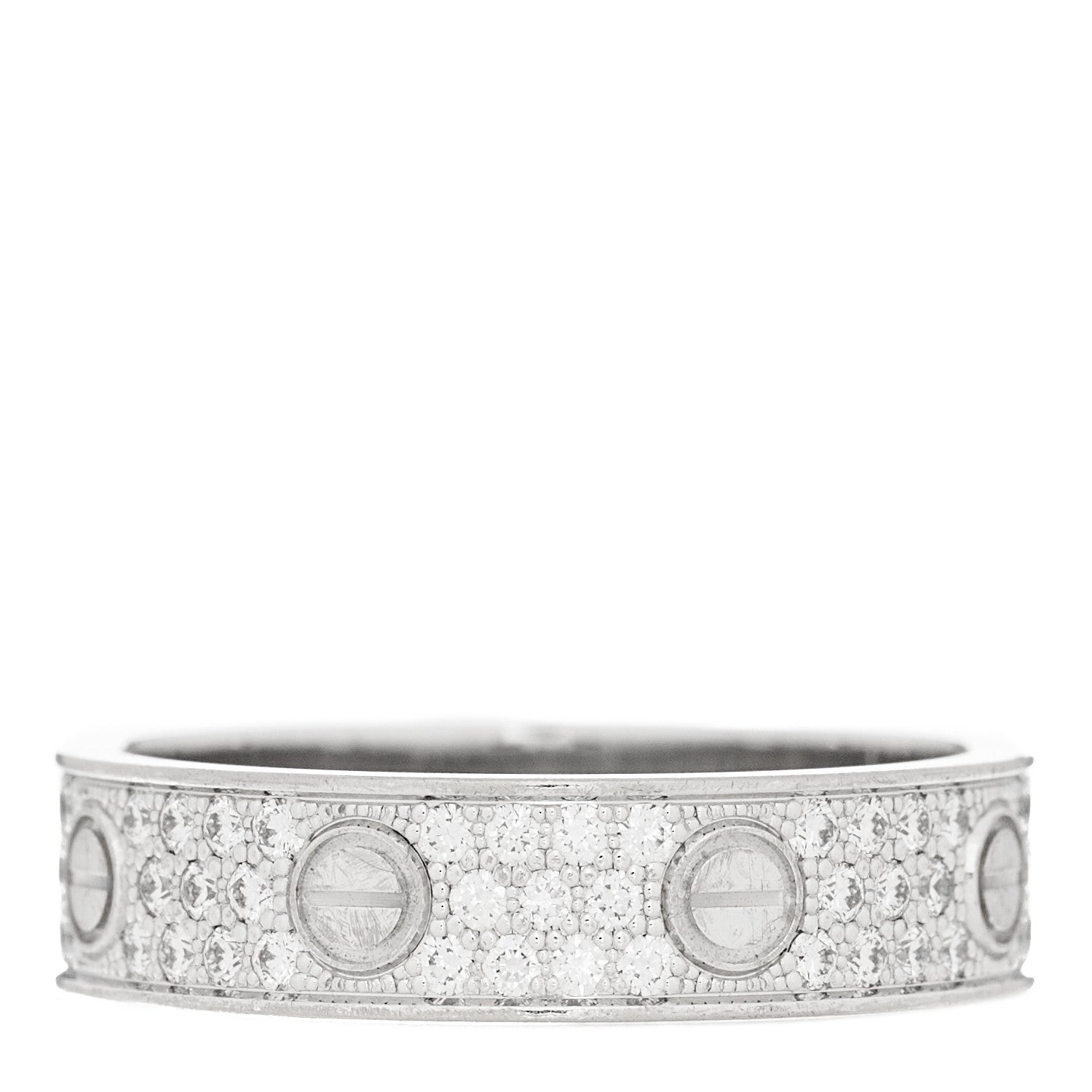 Cartier 18K White Gold Diamond 4mm LOVE Wedding Paved Band Ring 53 6.5 2 of 10