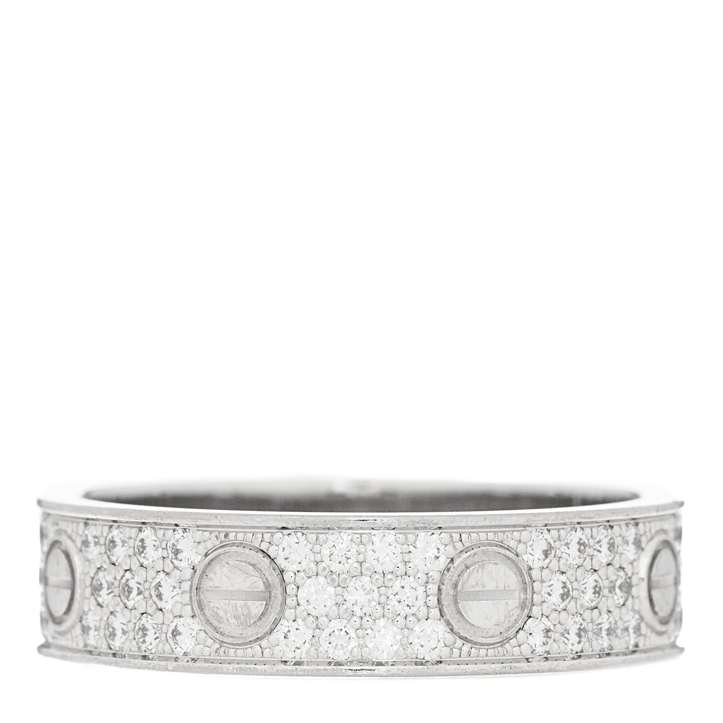 18K White Gold Diamond 4mm LOVE Wedding Paved Band Ring 53 6.5
