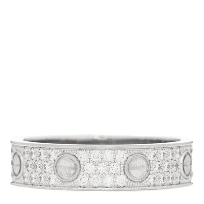 Cartier 18K White Gold Diamond 4mm LOVE Wedding Paved Band Ring 53 6.5 1 of 10