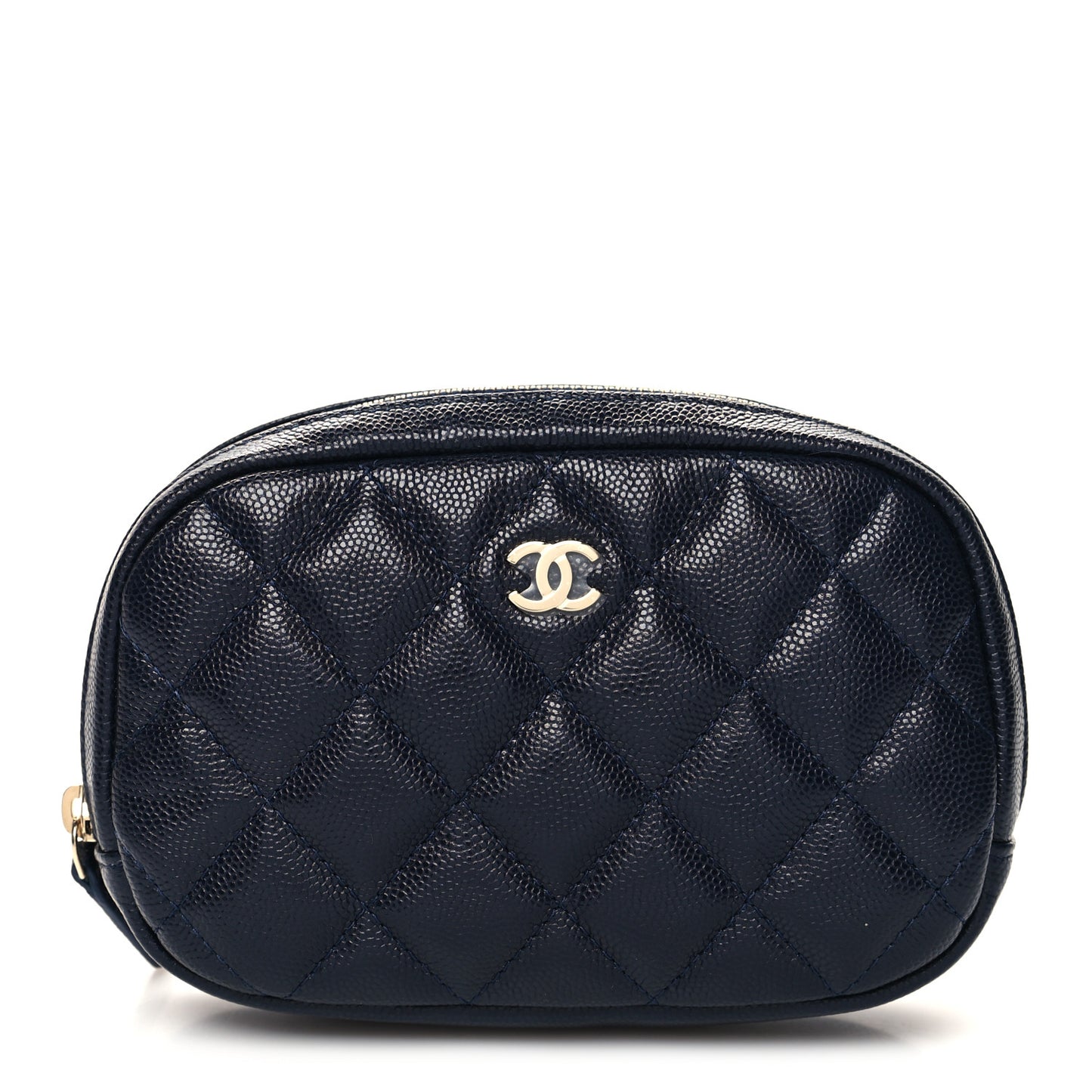Caviar Quilted Small Curvy Pouch Cosmetic Case Navy