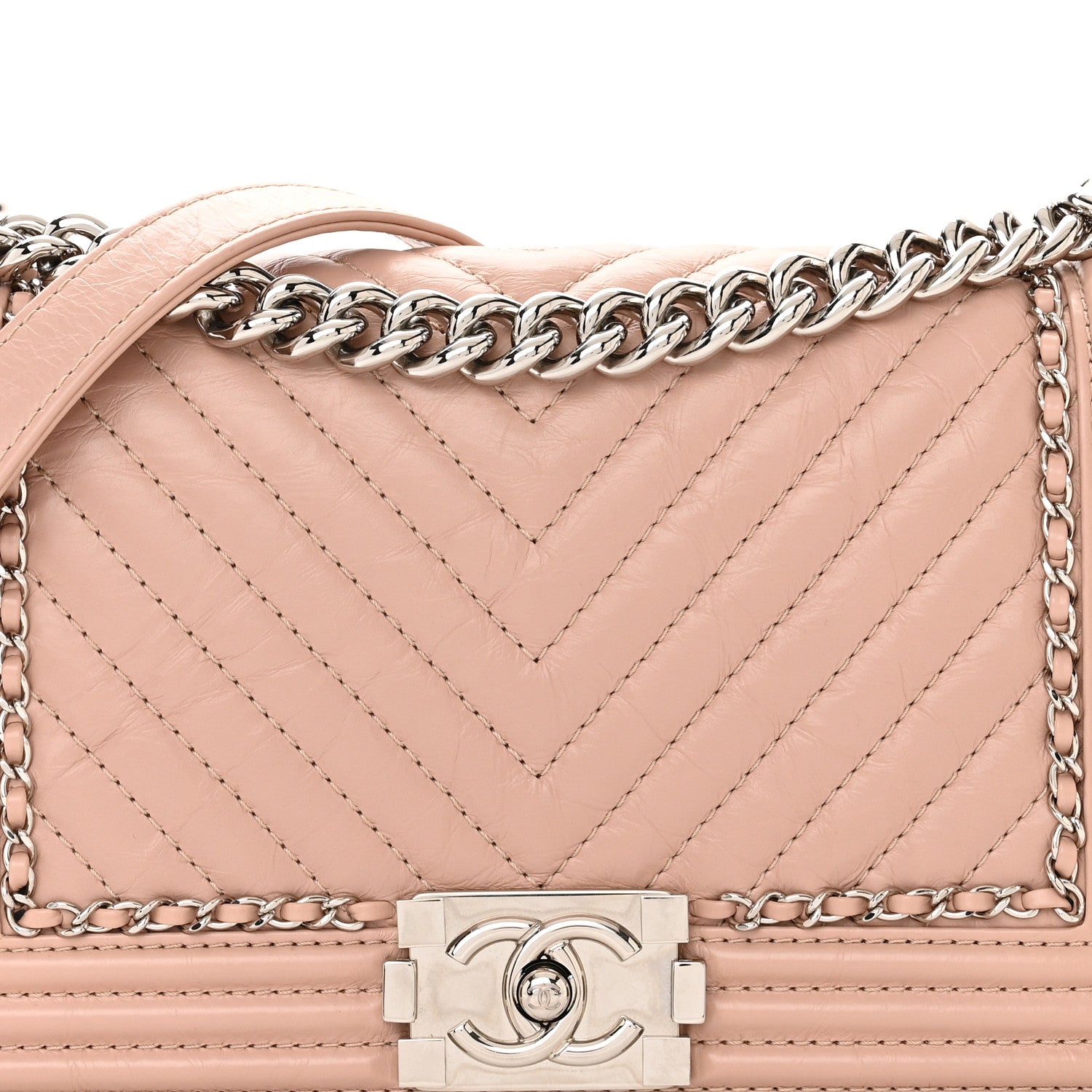 Chanel Aged Calfskin Chevron Quilted Medium Jacket Boy Flap Pink 8 of 10
