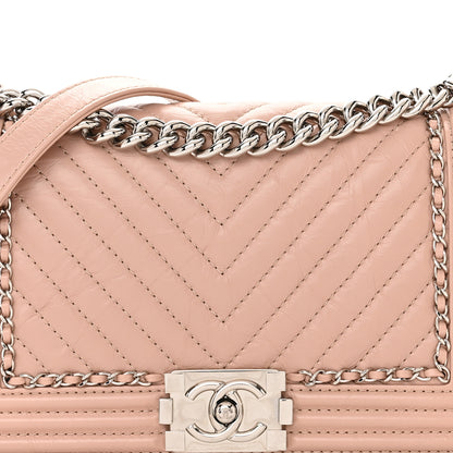 Chanel Aged Calfskin Chevron Quilted Medium Jacket Boy Flap Pink 8 of 10