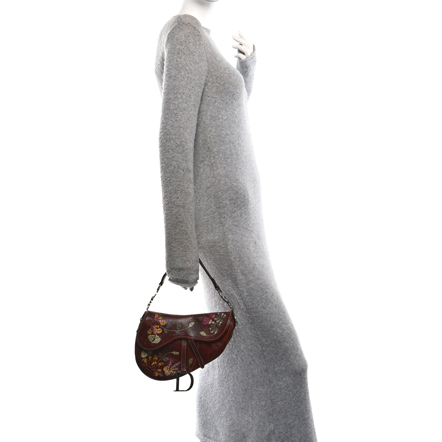 Christian Dior Calfskin Embroidered Romantic Flowers Saddle Bag Brown 2 of 13