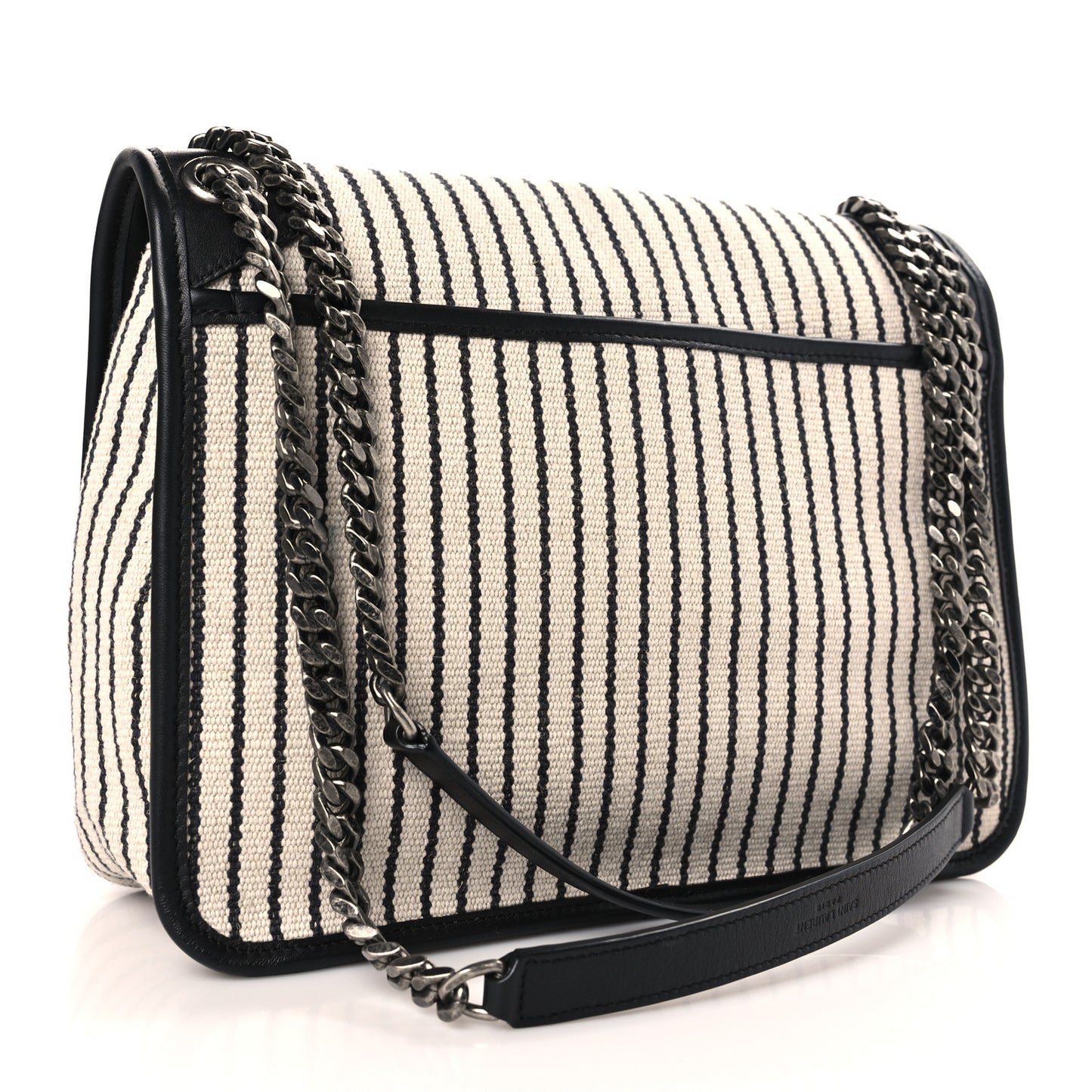 Cotton Canvas Striped Vintage Calfskin Monogram Medium Niki Chain Satchel Beige Black