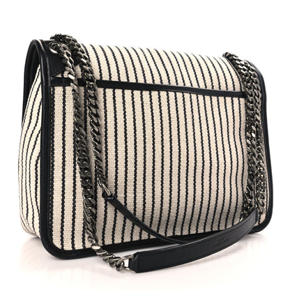 Saint Laurent Cotton Canvas Striped Vintage Calfskin Monogram Medium Niki Chain Satchel Beige Black 3 of 8
