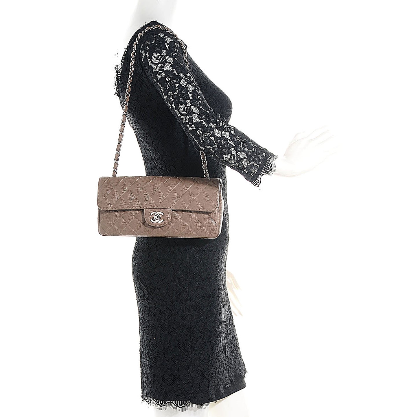 Caviar East West Flap Bag Taupe