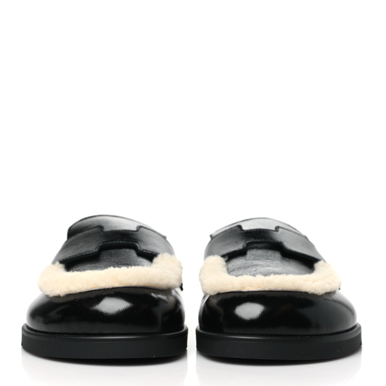 Hermes Glazed Nappa Shearling Go Mules 37.5 Black Ecru 2 of 8