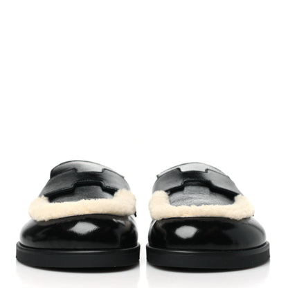 Hermes Glazed Nappa Shearling Go Mules 37.5 Black Ecru 2 of 8