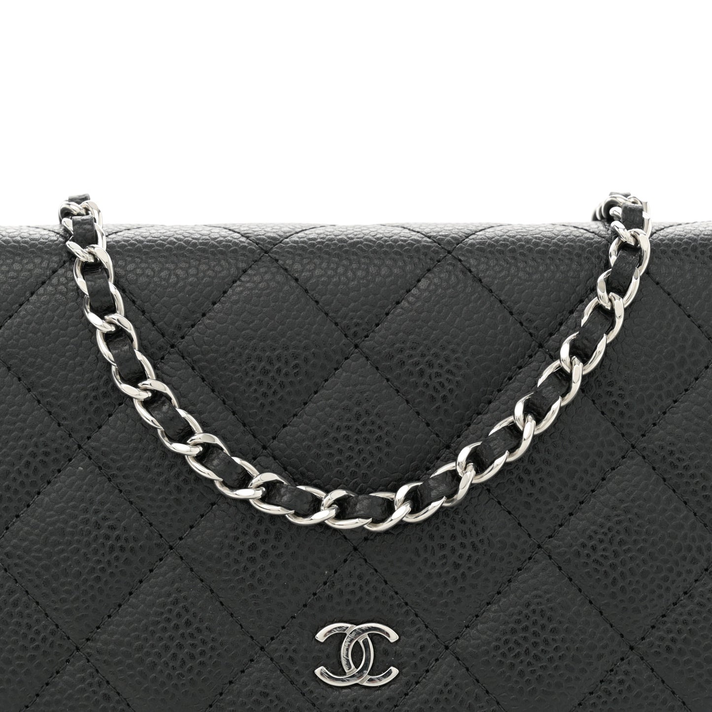 Caviar Quilted Wallet on Chain WOC Black