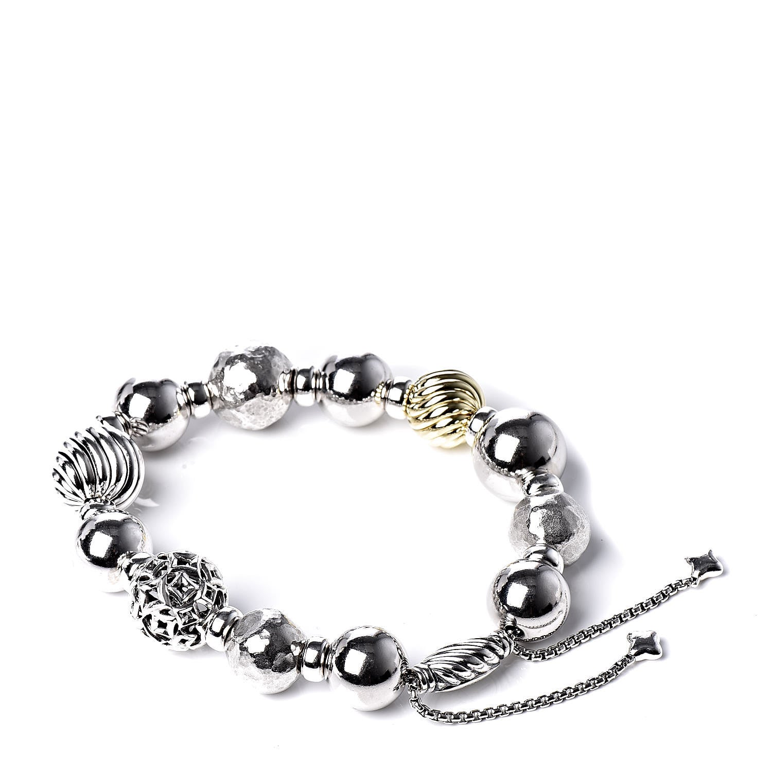 David Yurman Sterling Silver 18K Yellow Gold 12-14mm Elements Bead Bracelet 3 of 5