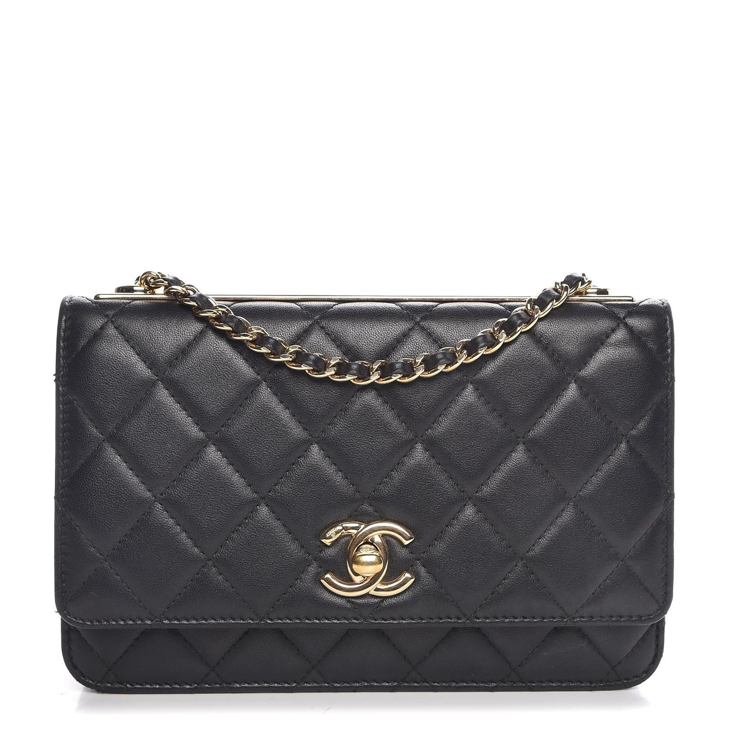 Lambskin Quilted Trendy CC Wallet On Chain WOC Black