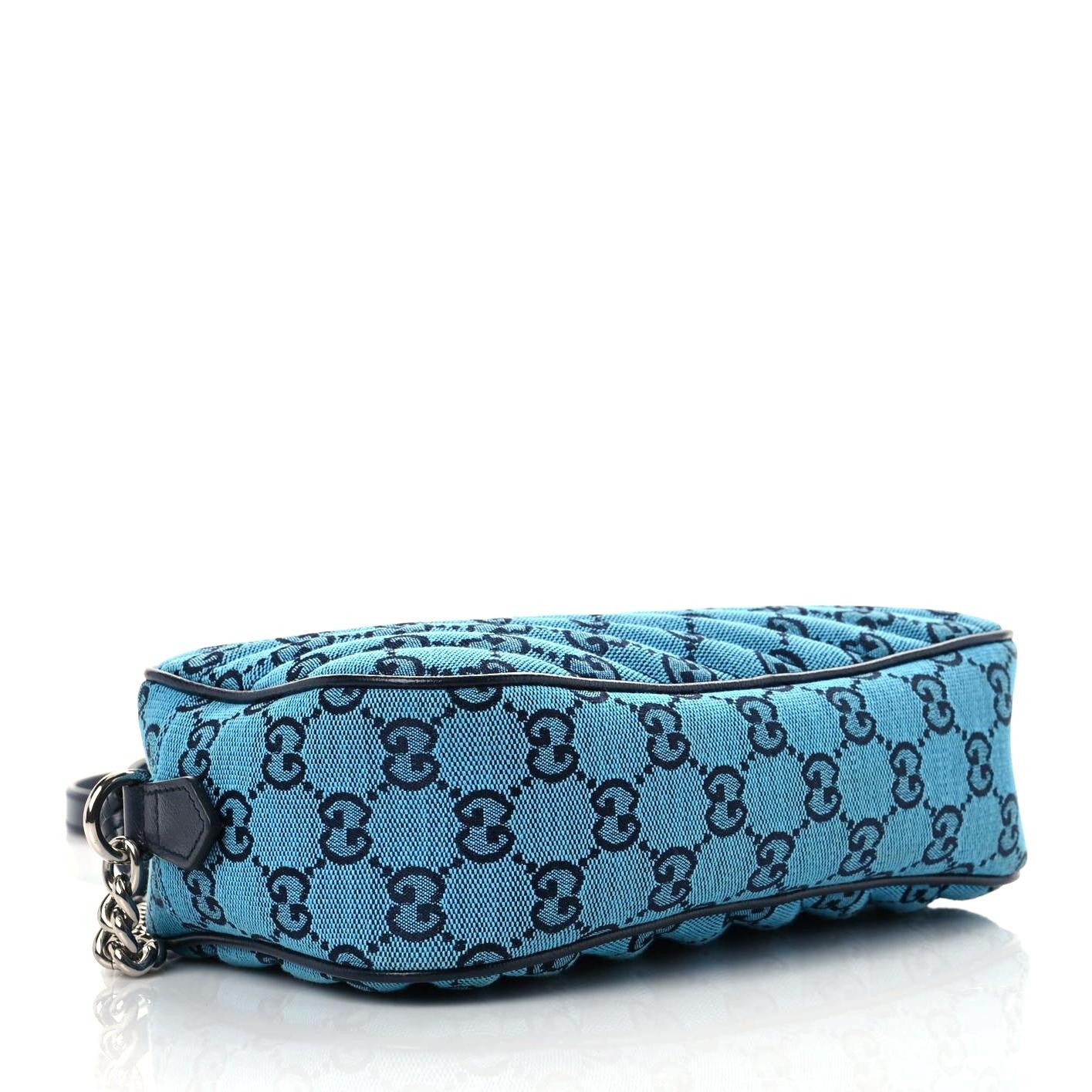 Gucci Monogram Multicolor Matelasse Diagonal Small GG Marmont Chain Shoulder Bag Light Blue 4 of 15