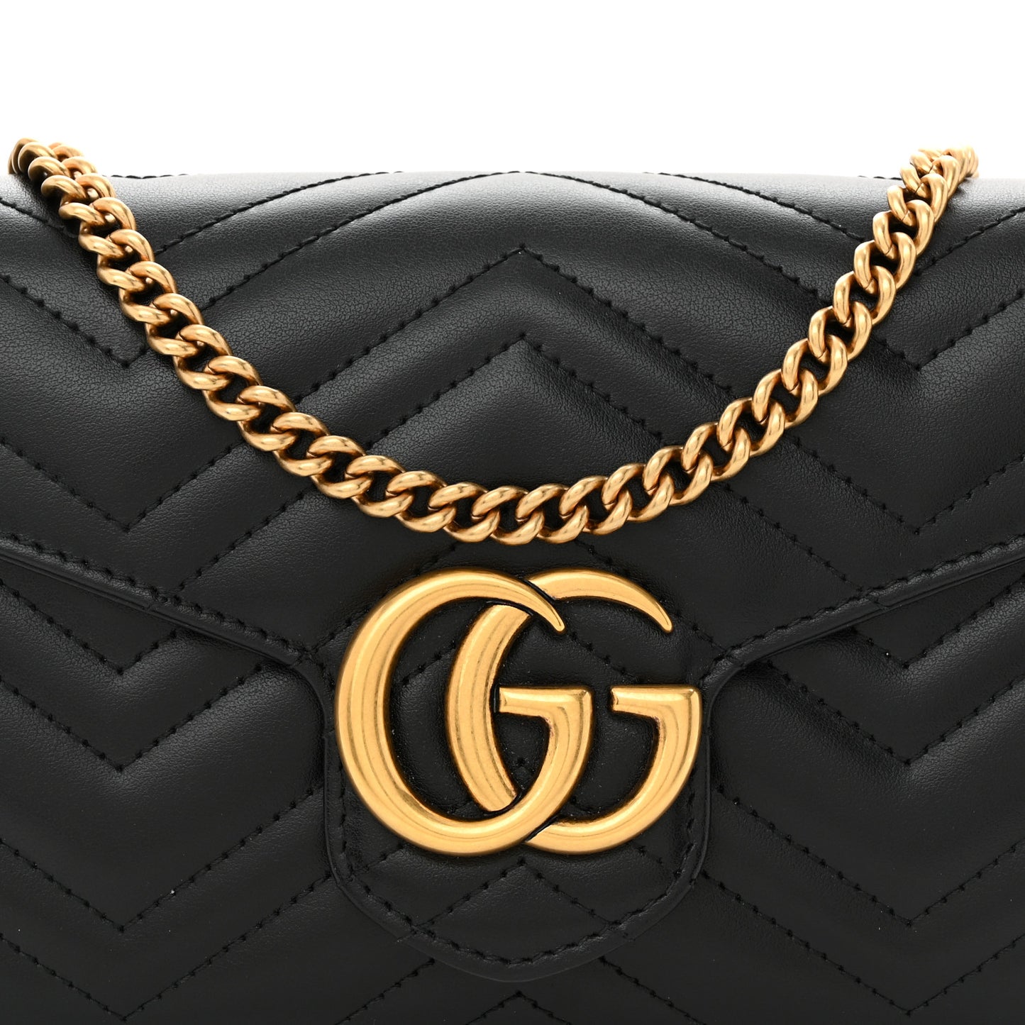 Calfskin Matelasse GG Marmont Chain Wallet Black