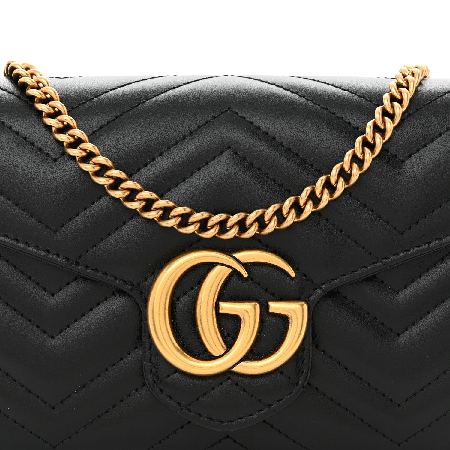 Gucci Calfskin Matelasse GG Marmont Chain Wallet Black 8 of 13