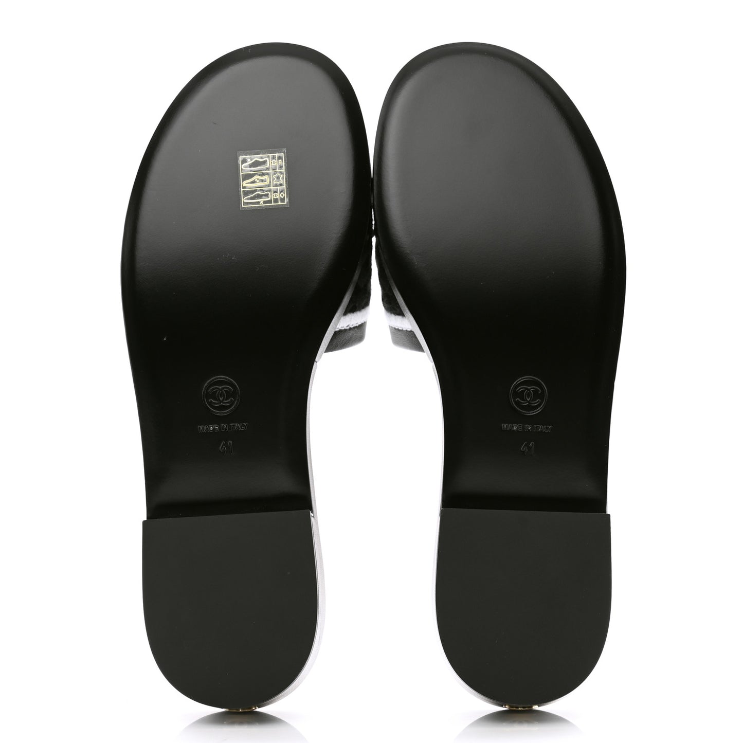 Lambskin Embroidered CC Mule Sandal 41 Black White