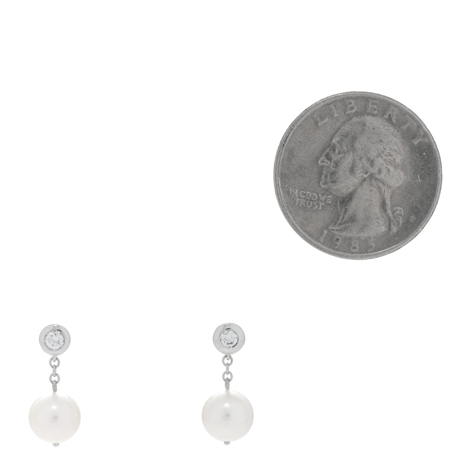 Mikimoto 18K White Gold Diamond Pearl 7.5-8mm Classic Drop Earrings 2 of 5