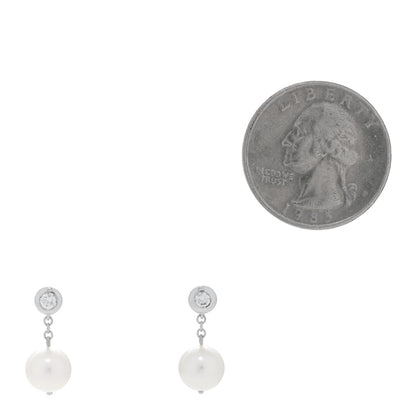 Mikimoto 18K White Gold Diamond Pearl 7.5-8mm Classic Drop Earrings 2 of 5
