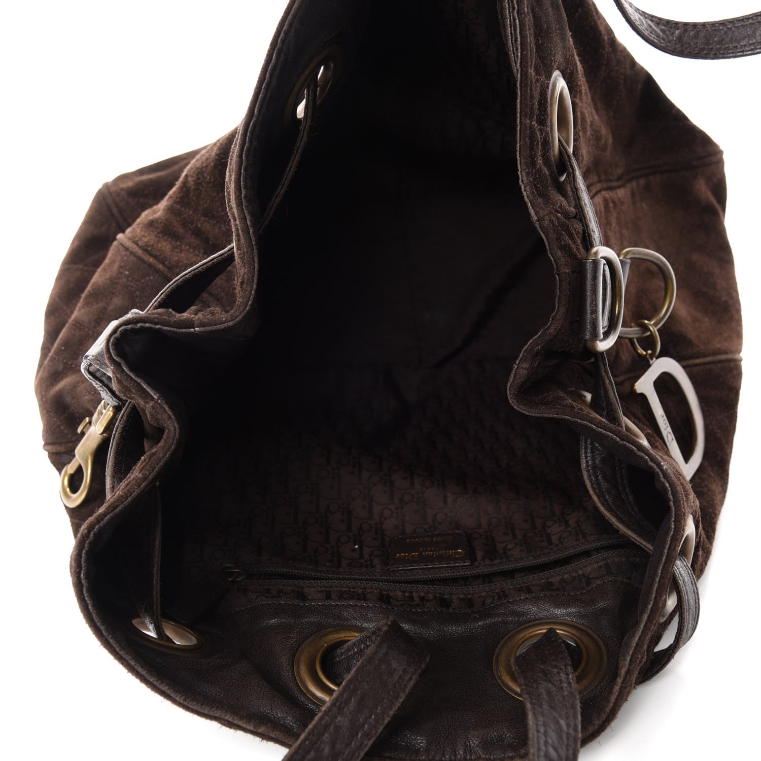 Christian Dior Suede Cannage Drawstring Bag Brown 5 of 11