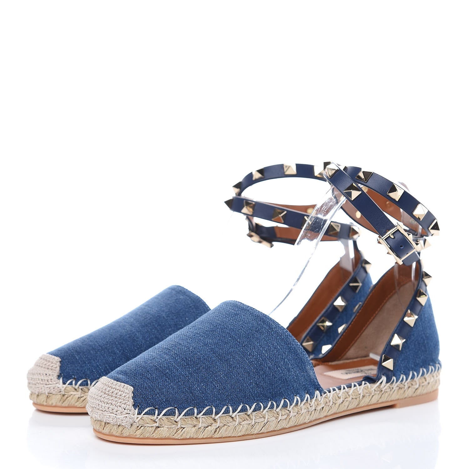Valentino Garavani Denim Rockstud Ankle Wrap Espadrille 20mm Flats 37 Light Denim 3 of 9