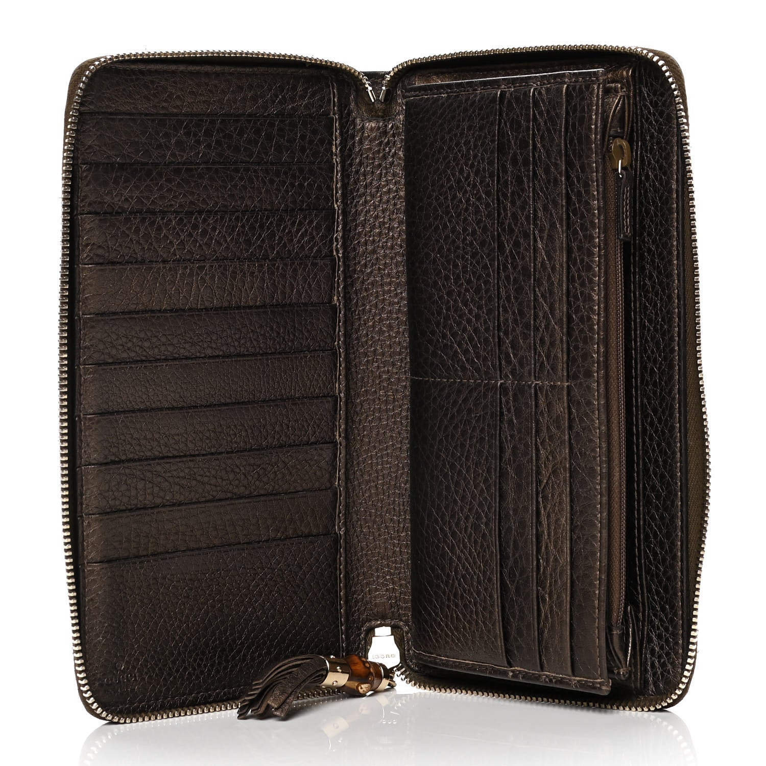 Gucci Metallic Calfskin Bamboo Tassel Zip Around Wallet Bronze 4 of 7