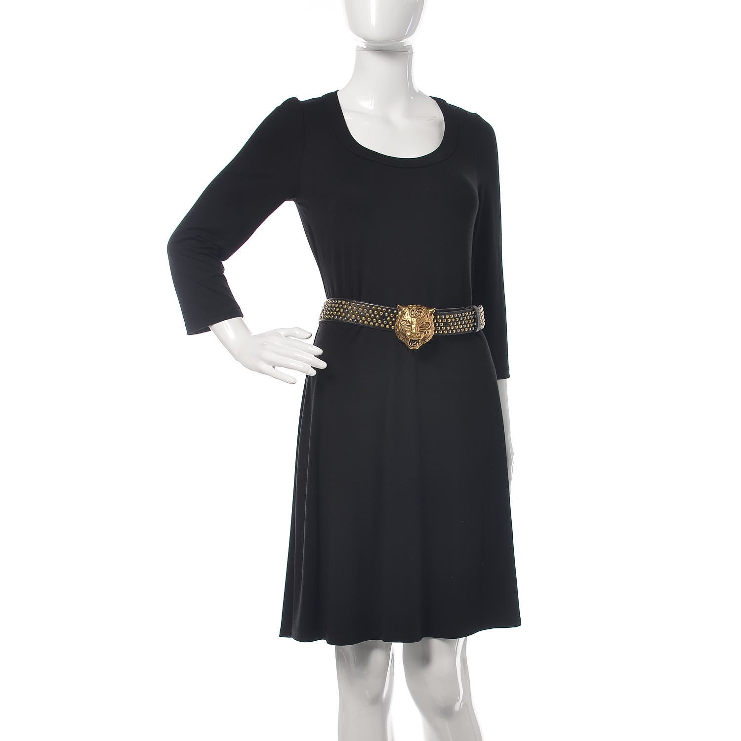 Gucci Calfskin Studded Feline Belt 100 40 Black 2 of 7