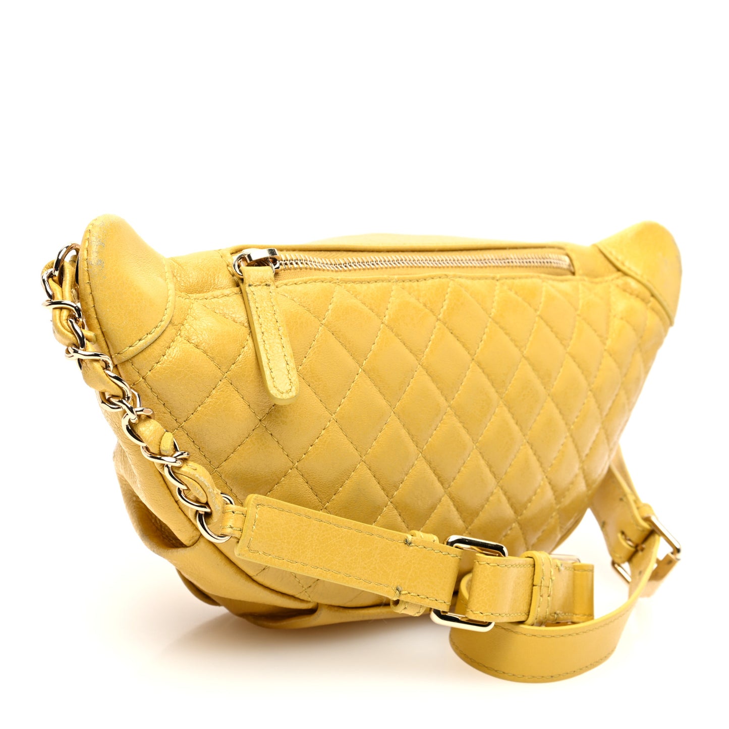 Crumpled Glazed Lambskin Quilted Waist Bag Fanny Pack Yellow