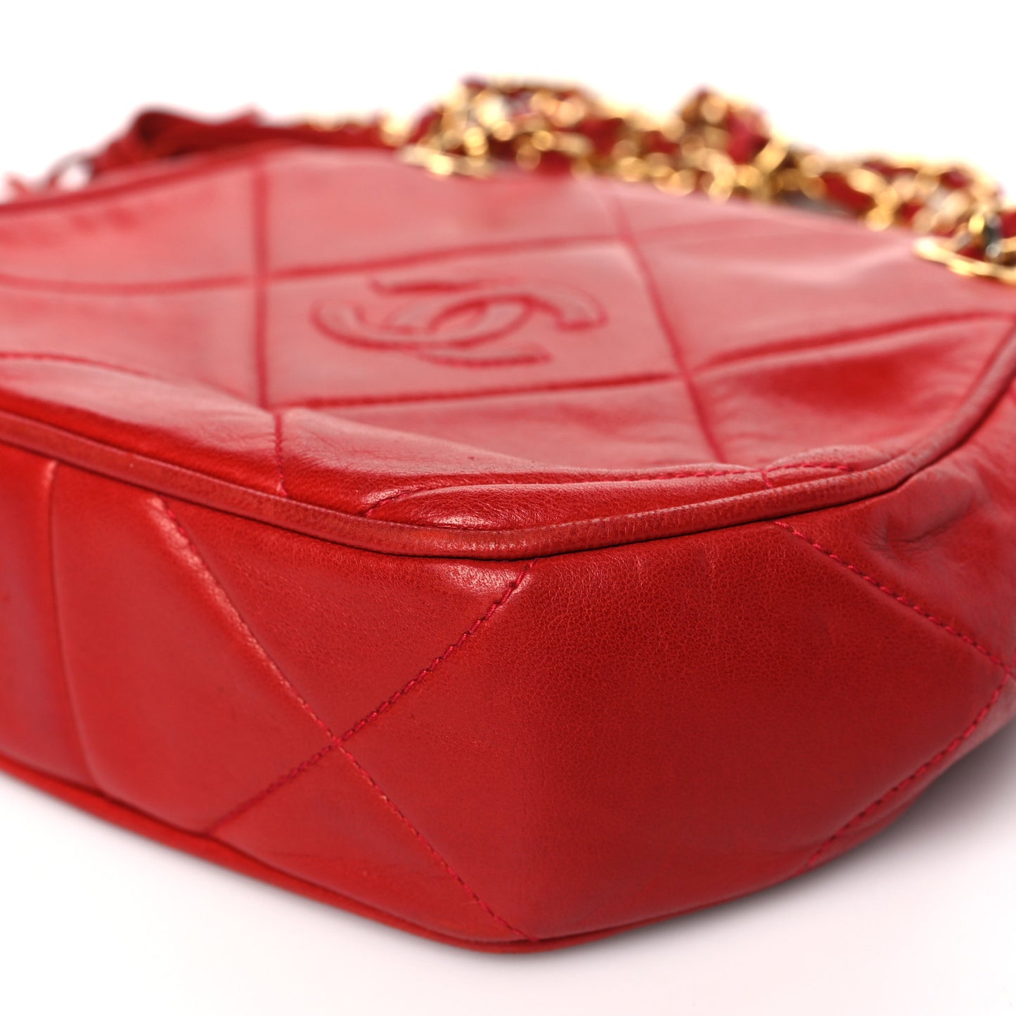 Lambskin Diamond Quilted CC Tassel Crossbody Bag Red