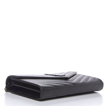 Saint Laurent Grain De Poudre Matelasse Chevron Monogram Chain Wallet Black 4 of 8