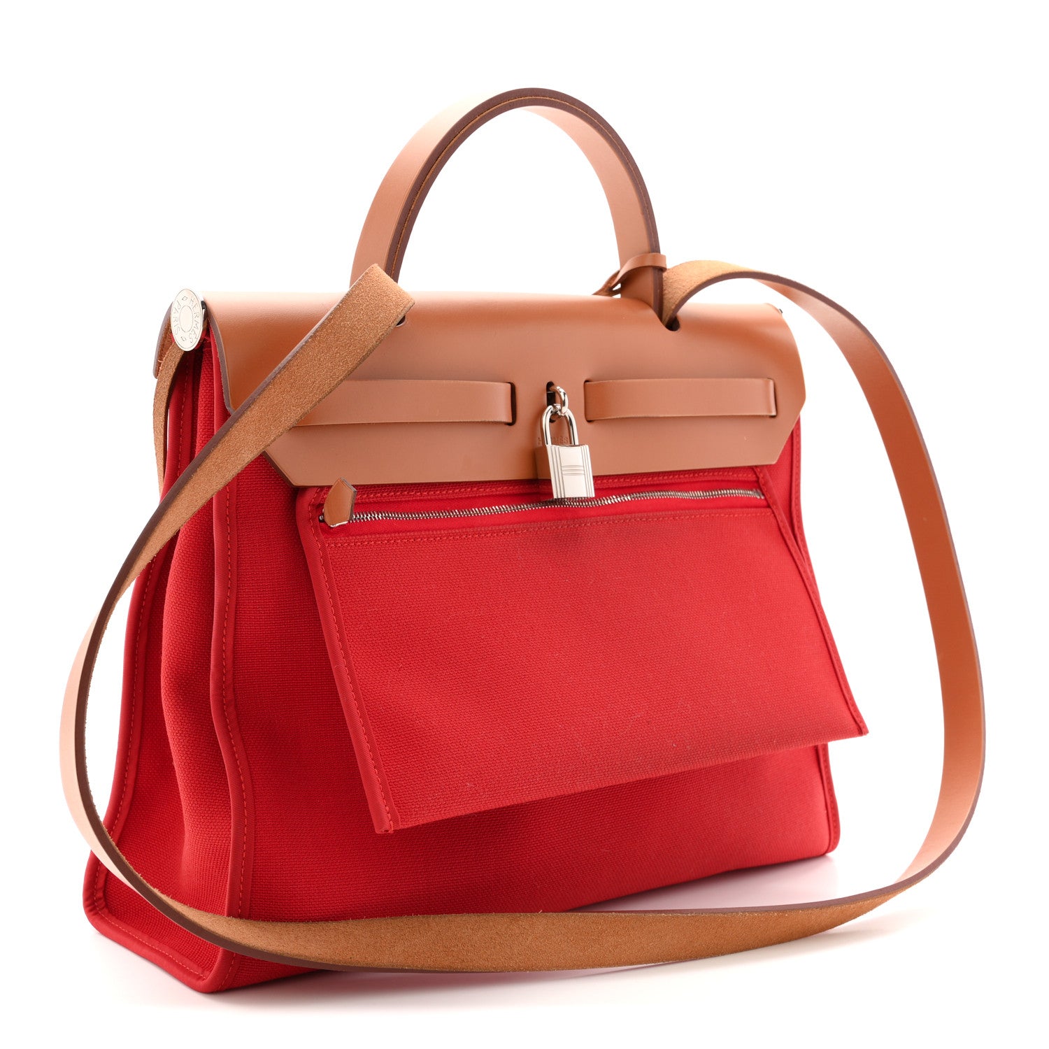 Hermes Vache Hunter Toile Herbag Zip 31 PM Rouge Tomate Natural 7 of 21