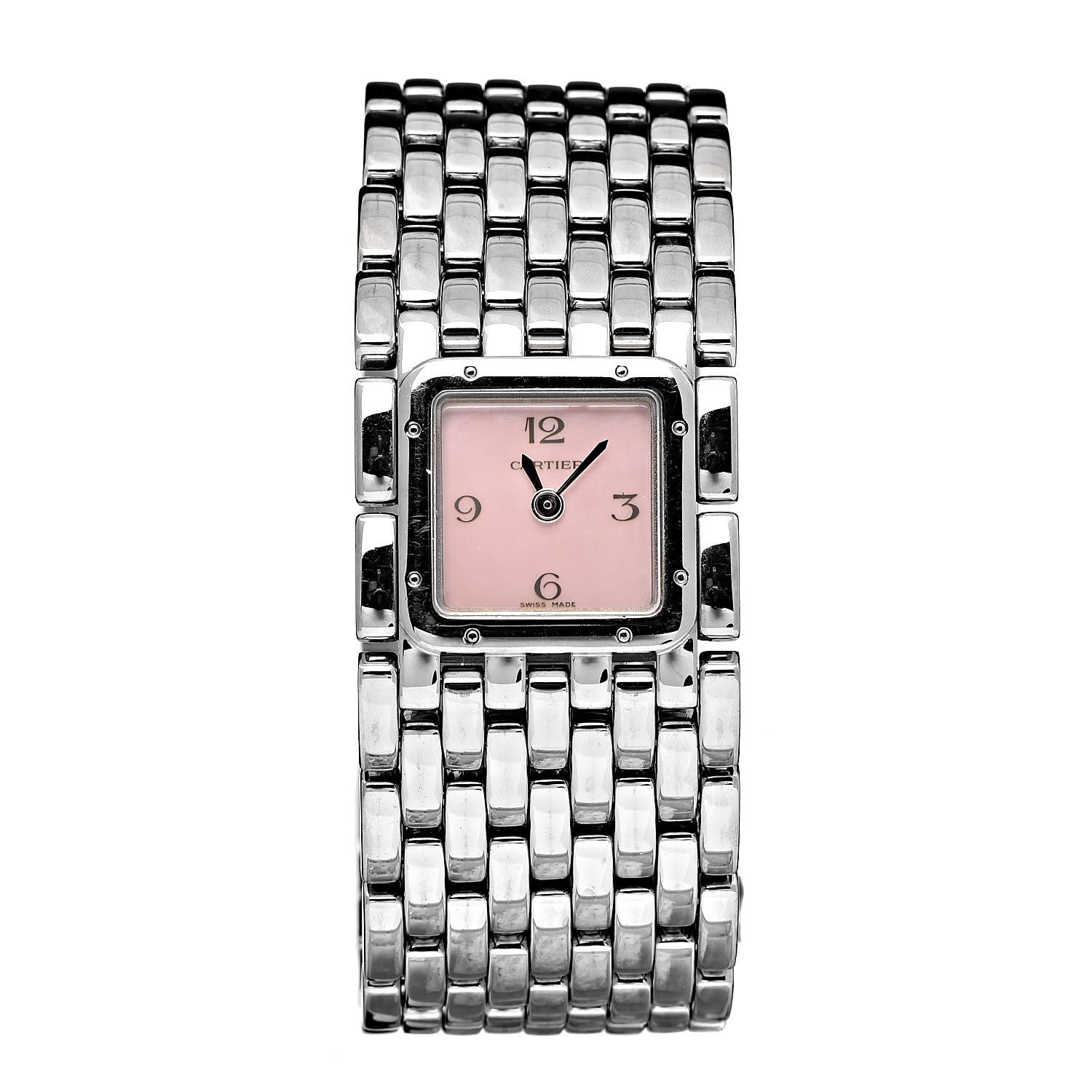 Cartier Stainless Steel Pink Mother of Pearl 21mm Panthere Ruban Quartz Watch 1 of 7