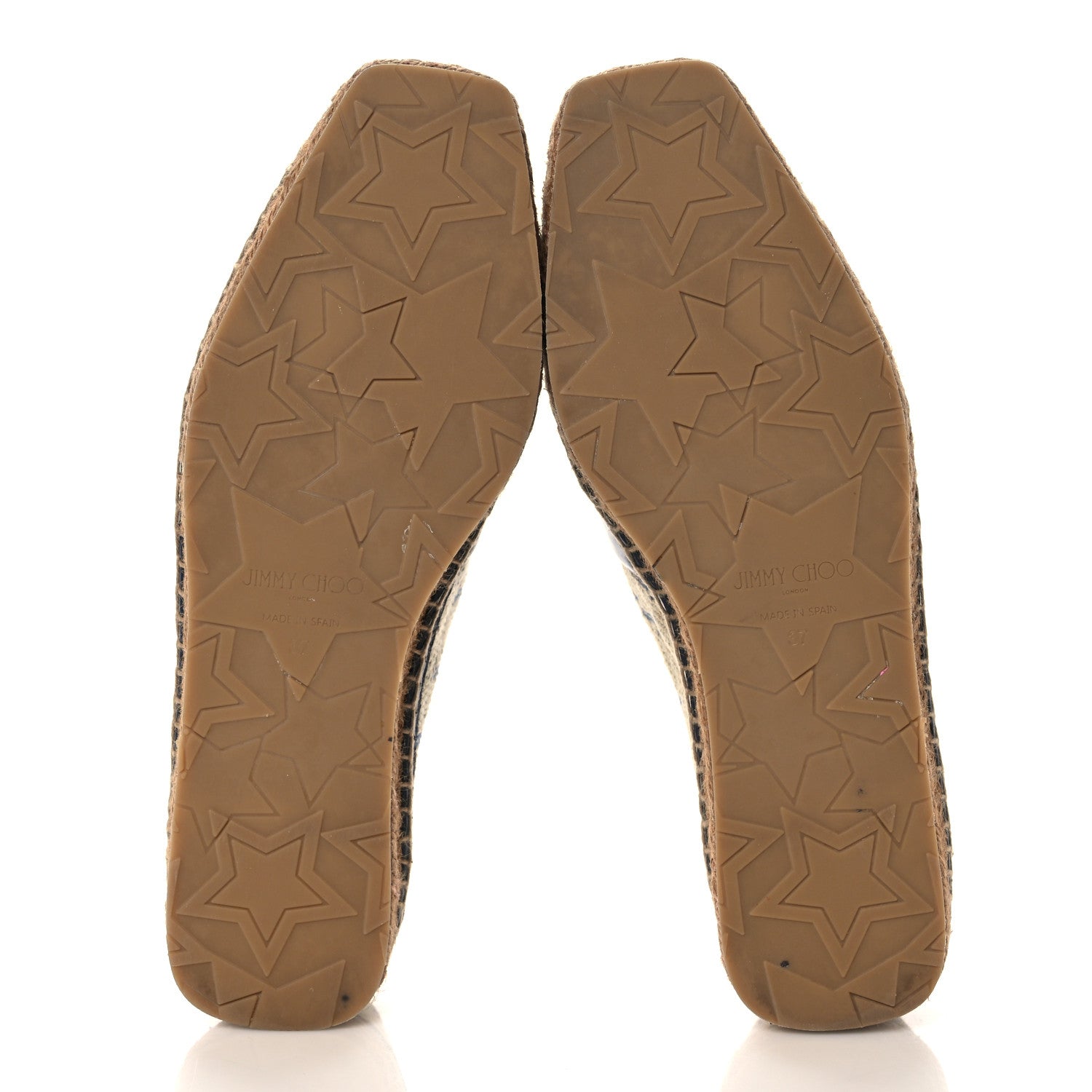 Jimmy Choo Jacquard Monogram Calfskin Cora Dru Espadrilles 37 Sand Dune Navy 5 of 11